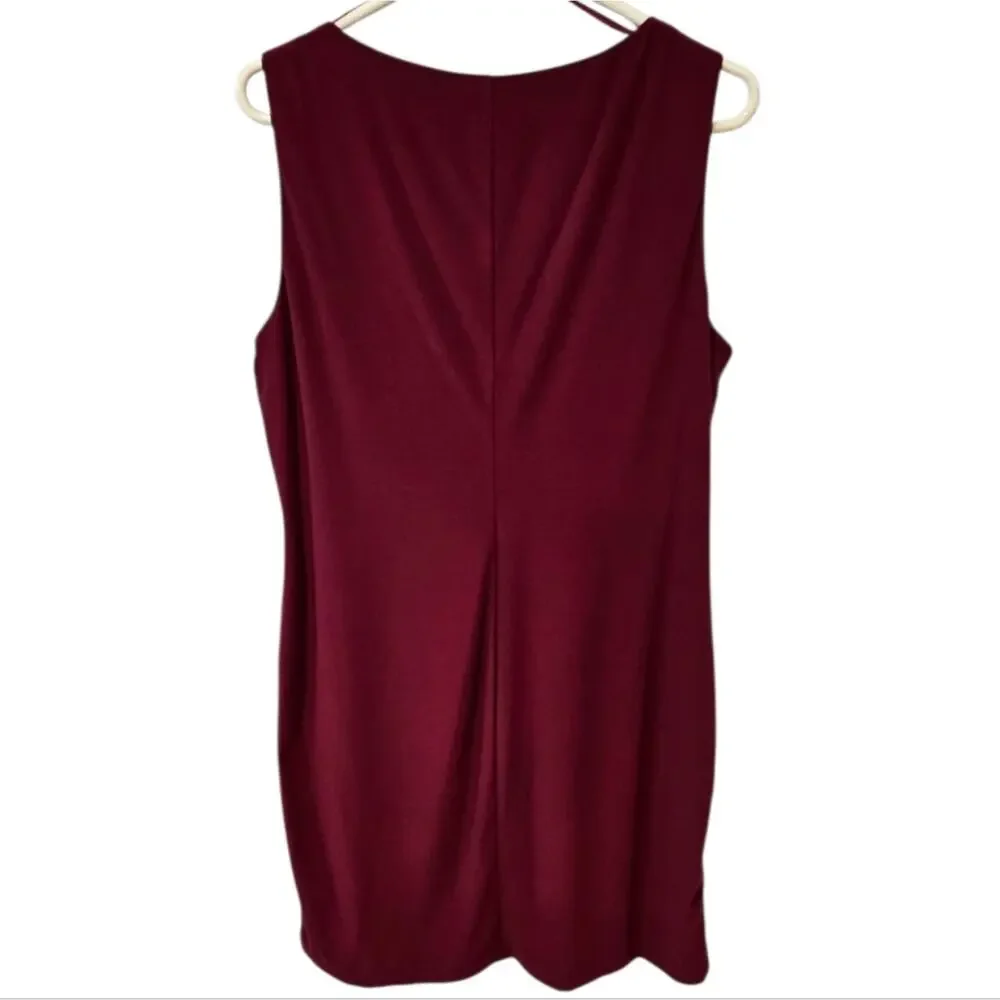 SLNY Maroon V Neck Sleeveless Lined Sheath Dress Size 14